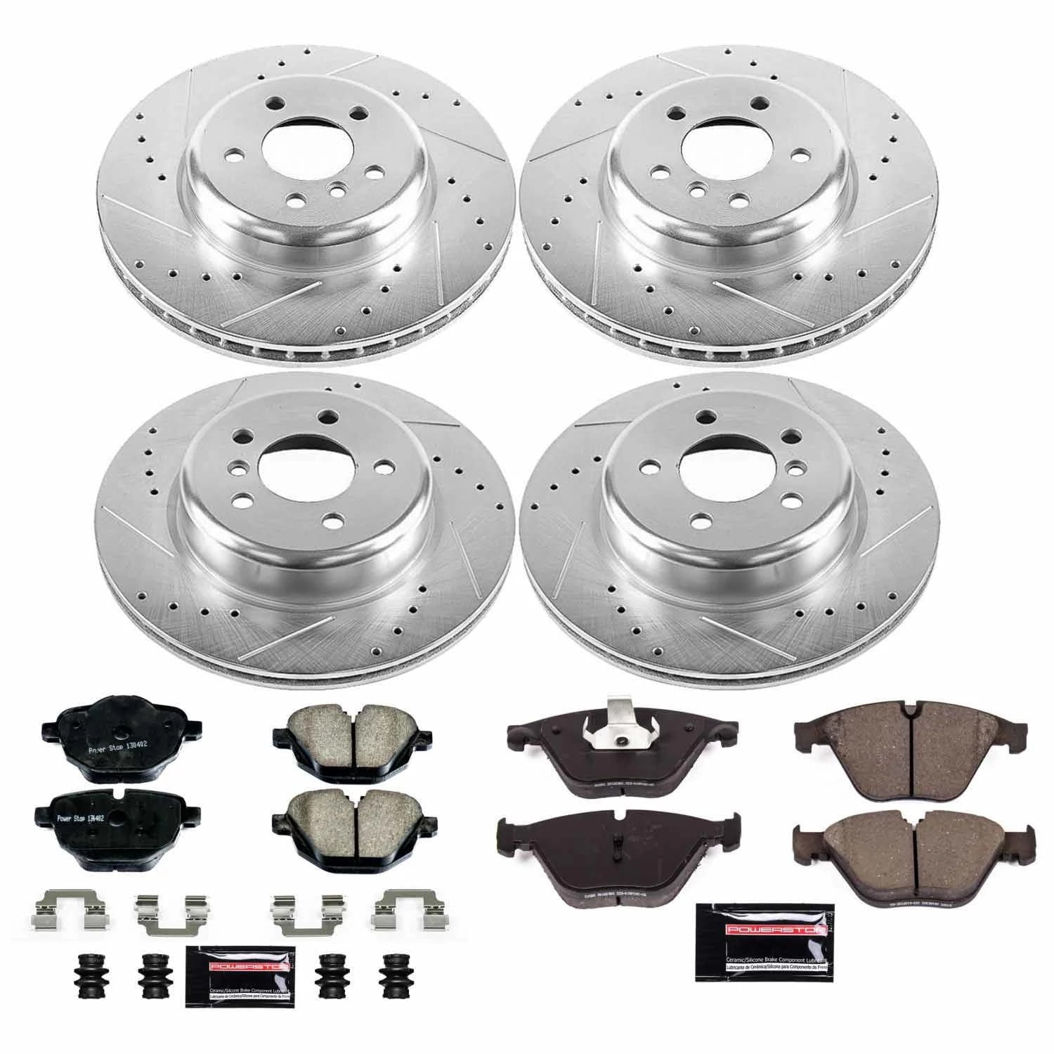 PowerStop Front and Rear Z23 Evolution Sport Carbon-Fiber Ceramic Brake Pad and Drilled & Slotted Rotor Kit Fits: BMW Select Models K6582