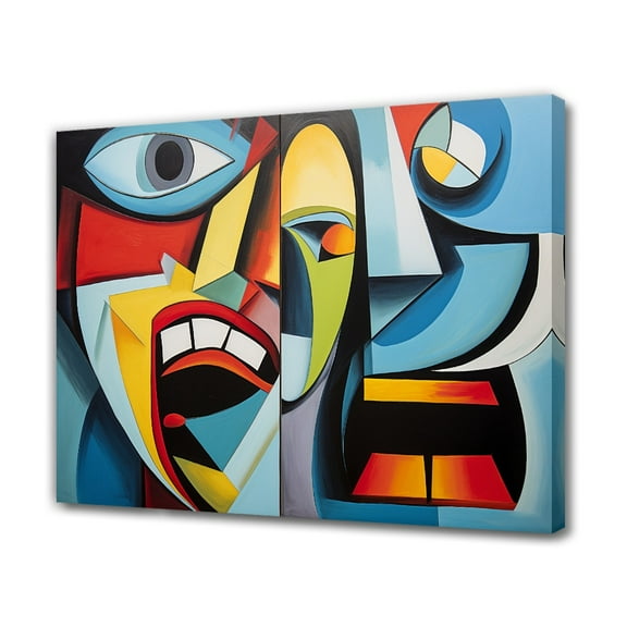 modern abstract artwork geometric faces Poster Decorative Painting Canvas Wall Art Living Room Posters Bedroom Painting,Frame-style,16x24inch(40x60cm)