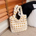 thumbnail image 4 of Bolsa De Hombro Bolsa Bolsos de hombro de felpa para mujer con asa superior esponjoso para otoño e invierno (cuadros beige) Tmvgtek Para Estrenar, 4 of 9