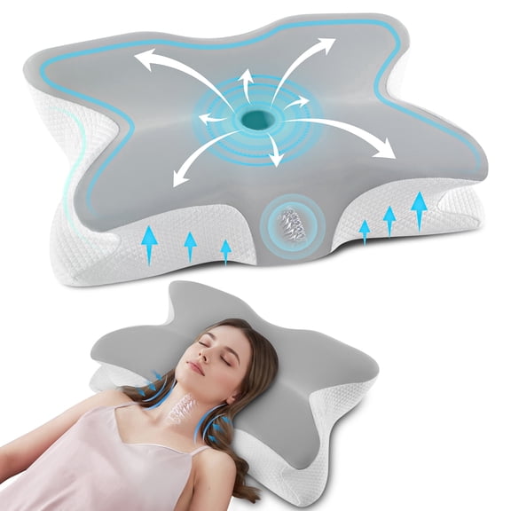 MOONORAH Cervical Pillows for Sleeping, Memory Foam Neck Pain Relief, Ergonomic Contour for Side/Back/Stomach Sleepers, Gray