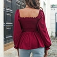 thumbnail image 3 of Womens Chiffon Blouse Elegant Square Neck Babydoll Shirts Puff Sleeve Shirred Peplum Tops Long Sleeve Flowy Shirts, 3 of 5