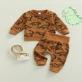 thumbnail image 2 of Autumn Causal Infant Boy Clothes 2pcs Cartoon Dinosaur Printed Long Sleeve Sweatshirt Pants Set Yellow 18-24 Months, 2 of 9
