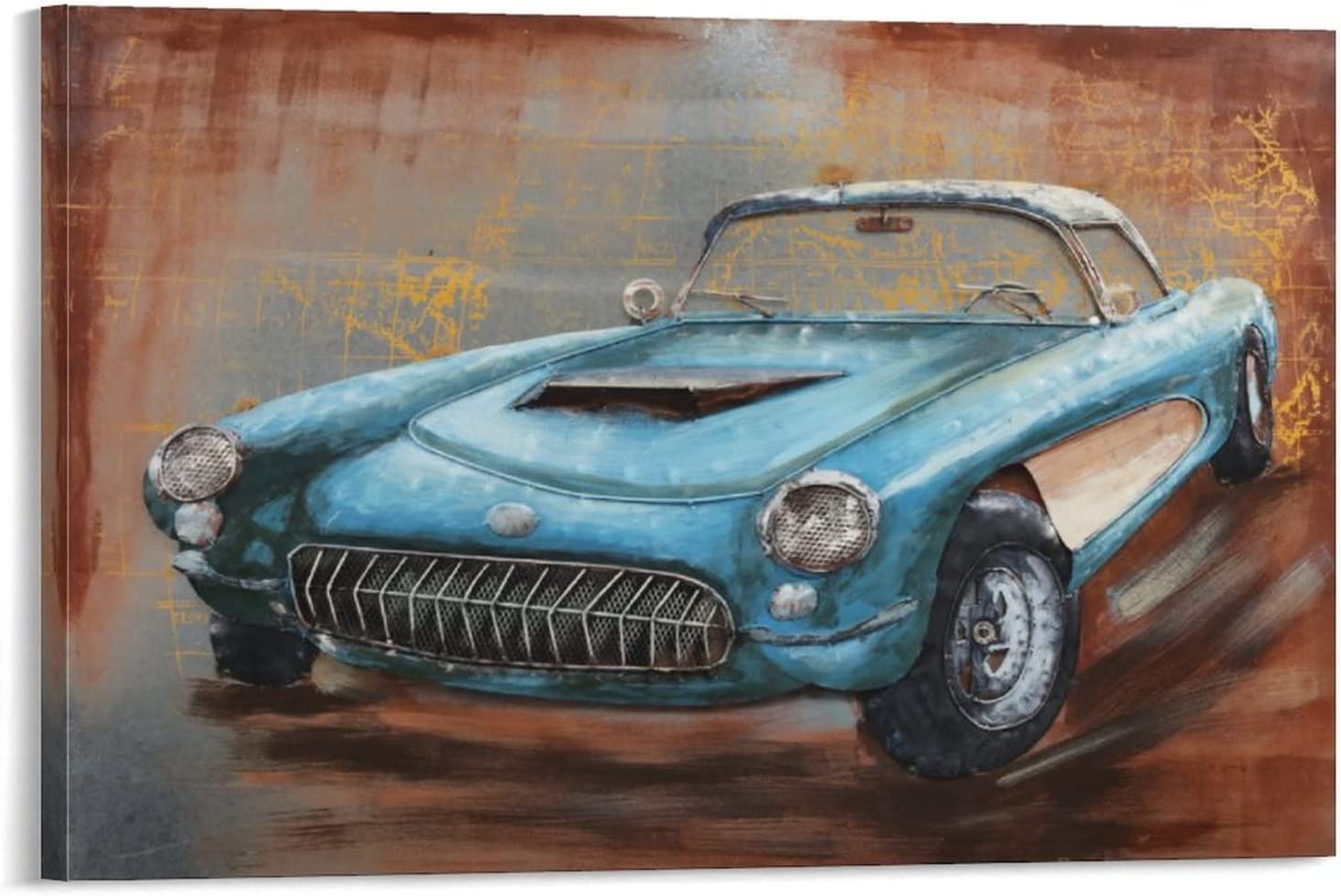 Posters Blue Car Wall Art Vintage Vintage Car Poster Car Oil Painting
