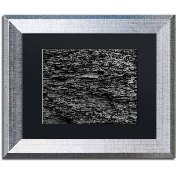 Trademark Fine Art "Shale Abstract in Black and White" Canvas Art by Kurt Shaffer, Black Matte, Silver Frame