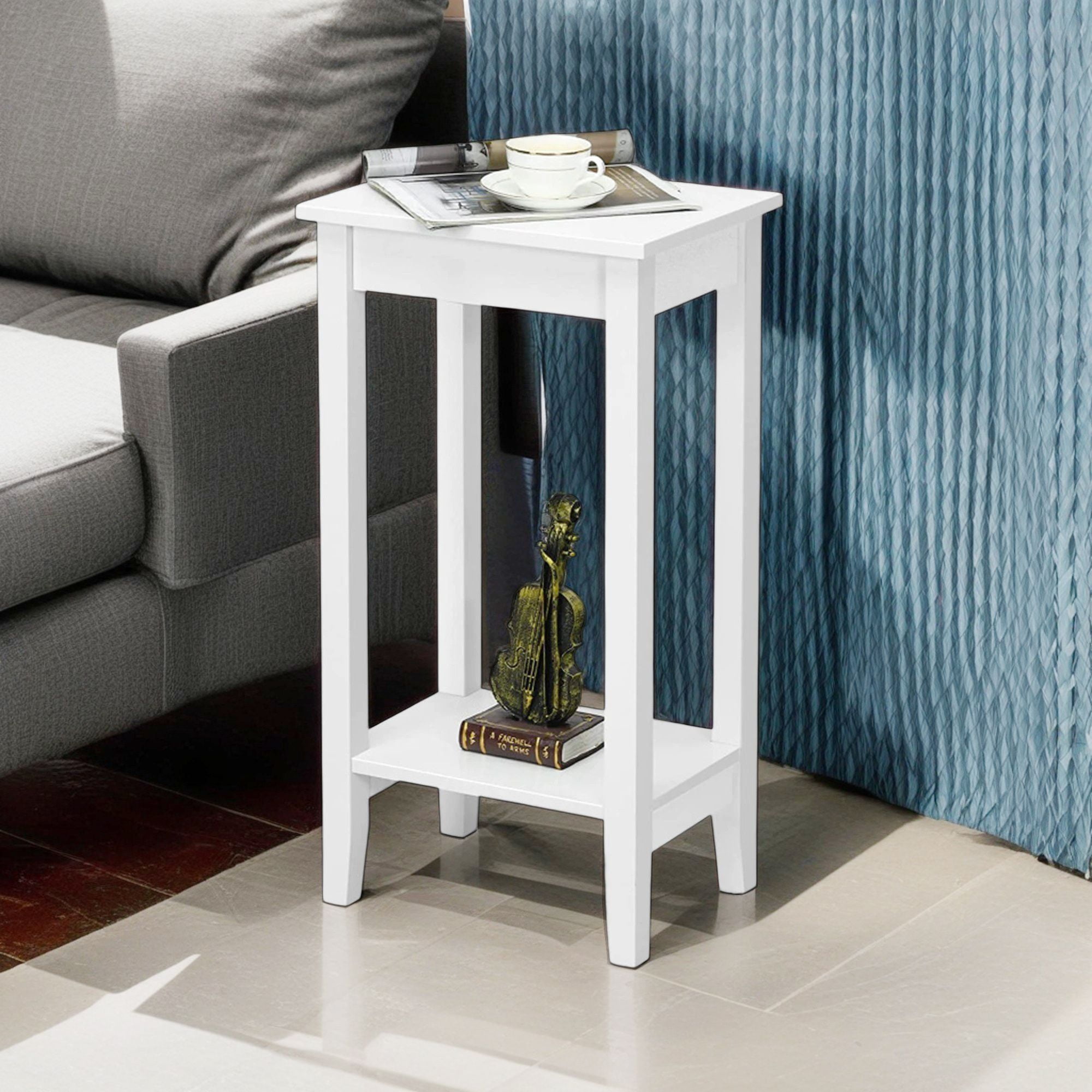Demi Bonn Set of 2 Versatile 2-Tier End Table with Storage Shelf, Sofa Side Table, Bed Side Table, for Living Room, Bedroom, White