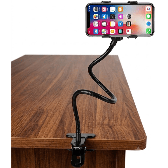 Gooseneck Clip-on Phone Holder for Desk & Bed – Flexible Long Arm Stand with Clamp, Fits 4"-7" Smartphones (iPhone 16/15/14/13 & Android)