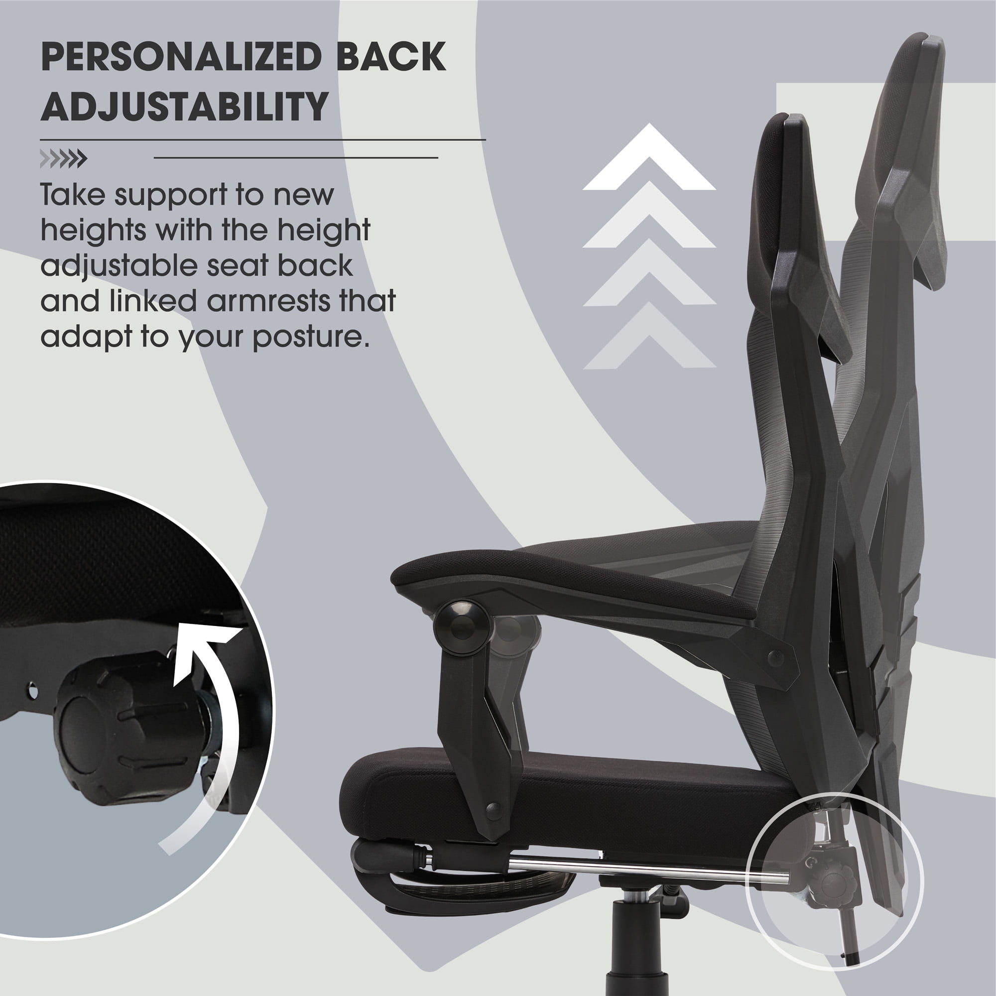 Gamer Gear Mesh Adjustable Back Office Chair with Footrest, 275 lb. Capacity, Black