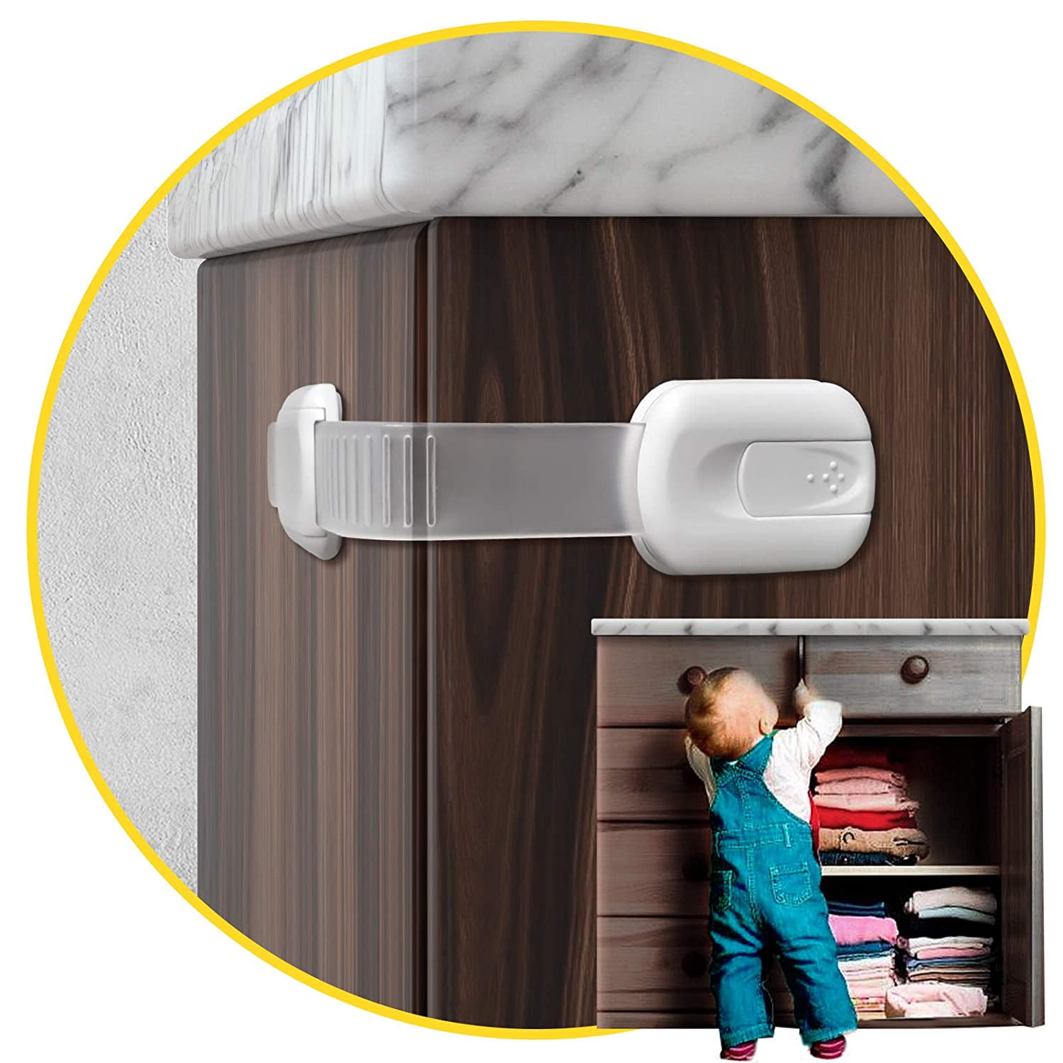 Quickest and Easiest 3M Adhesive Baby Proofing Latches Toilet Seats All-in-one Super Va VASLON Baby Safety Kits Ovens No Screws or Magnets Multi-Purpose for Furniture Baby Proofing 3M Adhesives Adjustable Strap Latches to Cabinets,The Safest Kitchen