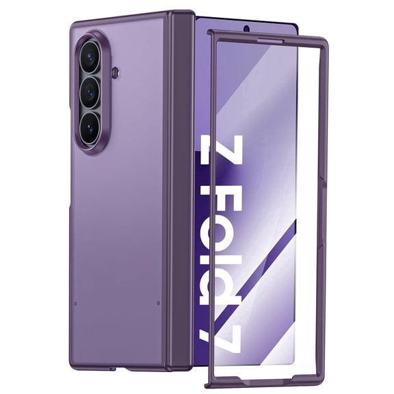 Vizvera for Samsung Galaxy Z Fold 7 Case with Hinge Protection,Screen Protector,Ultra-Thin Skin Feel Translucent Frosted,Wireless Charging,Shockproof Cover-Purple