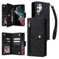 thumbnail image 1 of SaniMore for Samsung Galaxy S23 Ultra Case, PU Leather 2 in 1 Zipper Wallet Removeable Wrist Strap Card Slots Cash Pocket Kickstand Shockproof Anti-fall Full Protective Shell, Black, 1 of 15