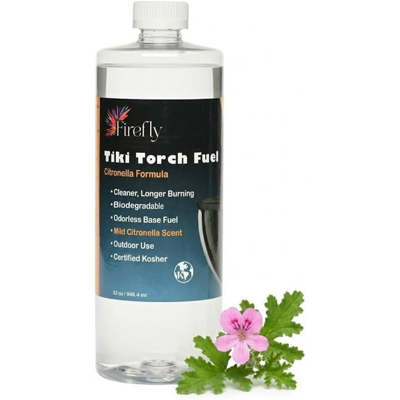 Firefly  Fuel Tiki Torch Fuel, Citronella Oil, Long Burning, Less Smoke, Clear, 32 oz