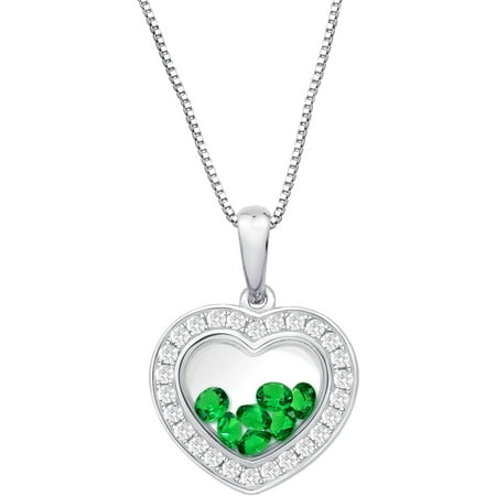 Chetan Collection Floating Green CZ Sterling Silver Designer Heart-Shape Pendant