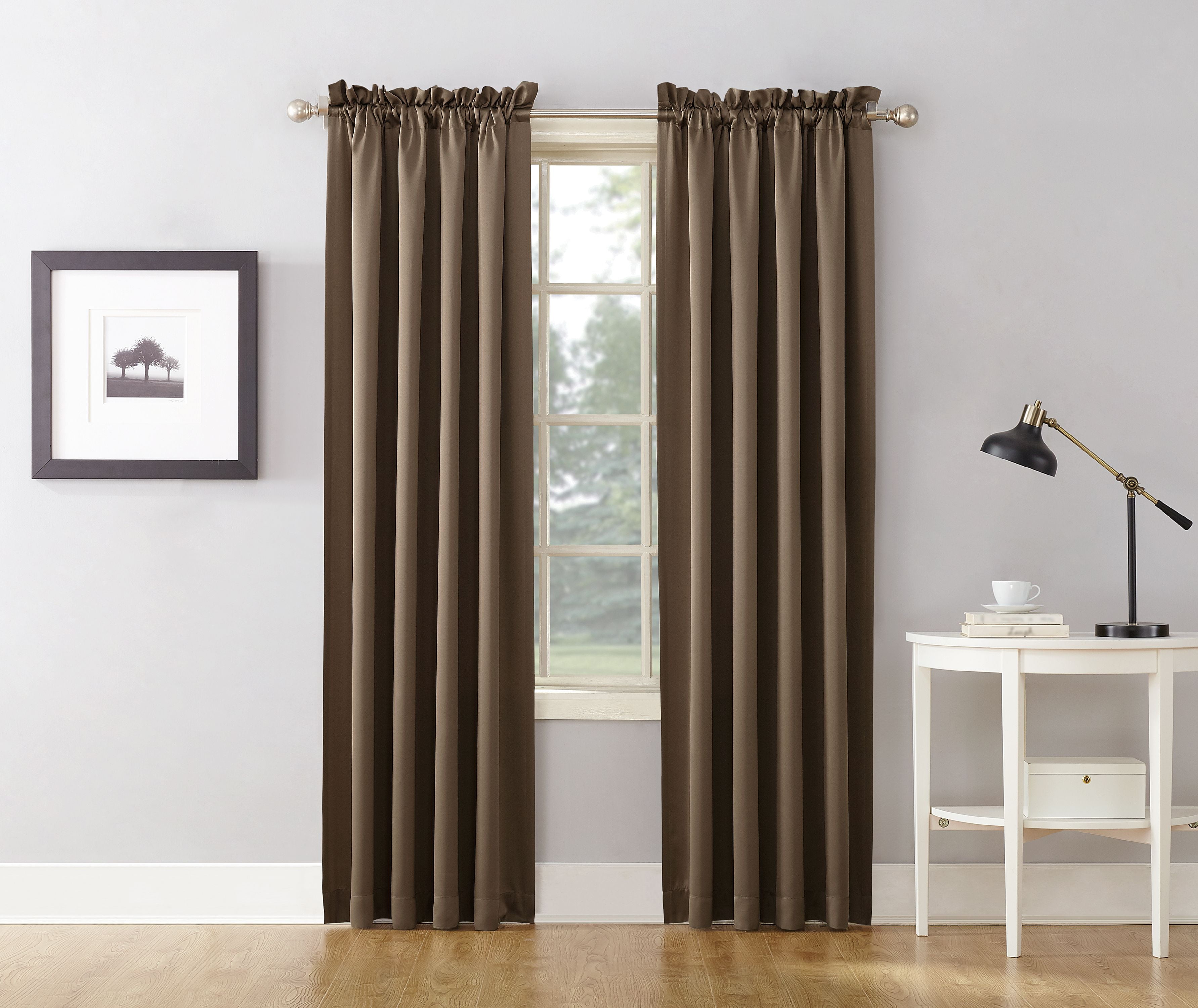 Sun Zero Kylee Energy Efficient Room Darkening Rod Pocket Curtain Panel, 54" x 95", Mocha Brown