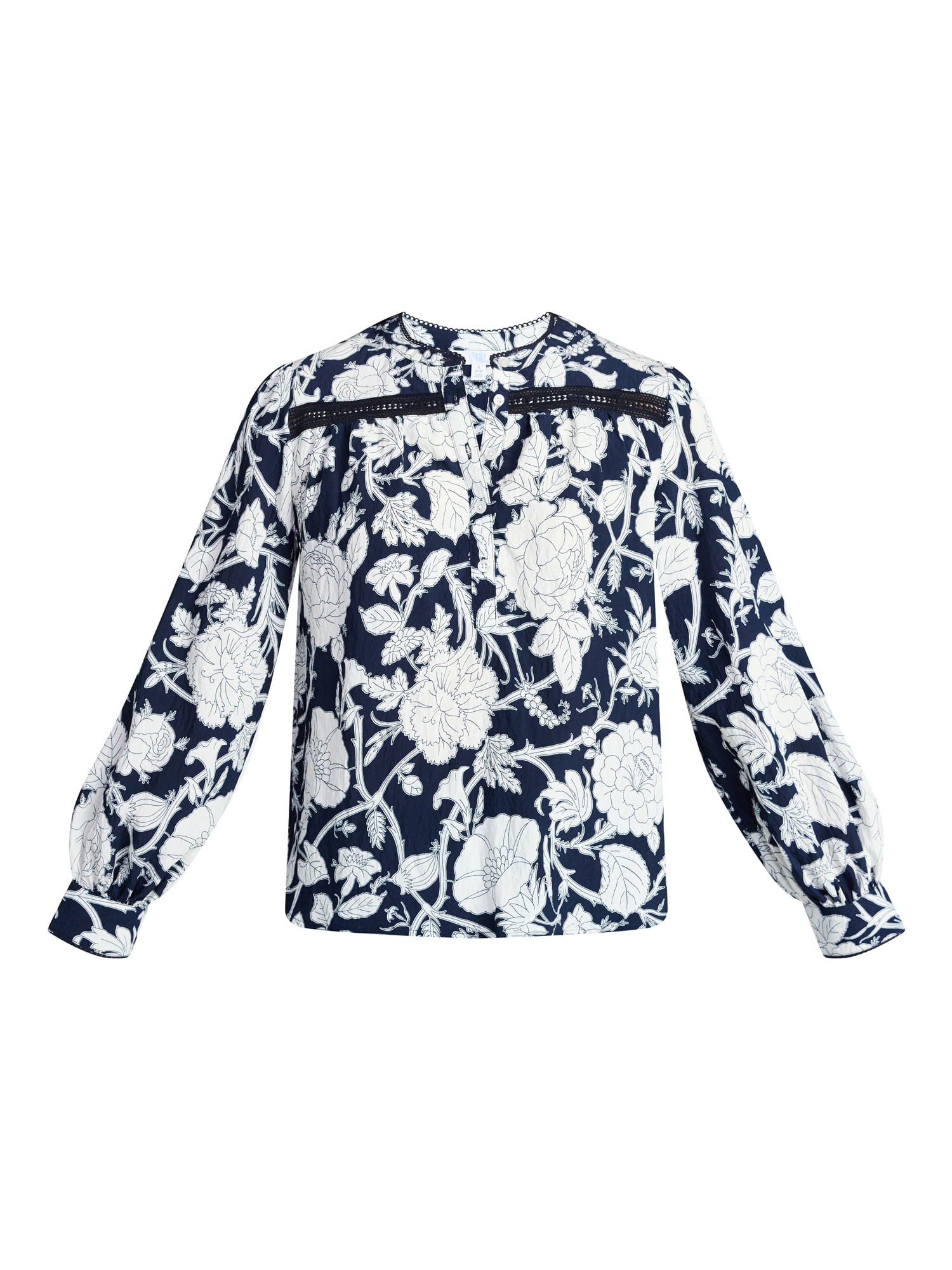 Time and Tru Women's Lace Yoke Shirt with Long Sleeves Sizes XS-XXXL