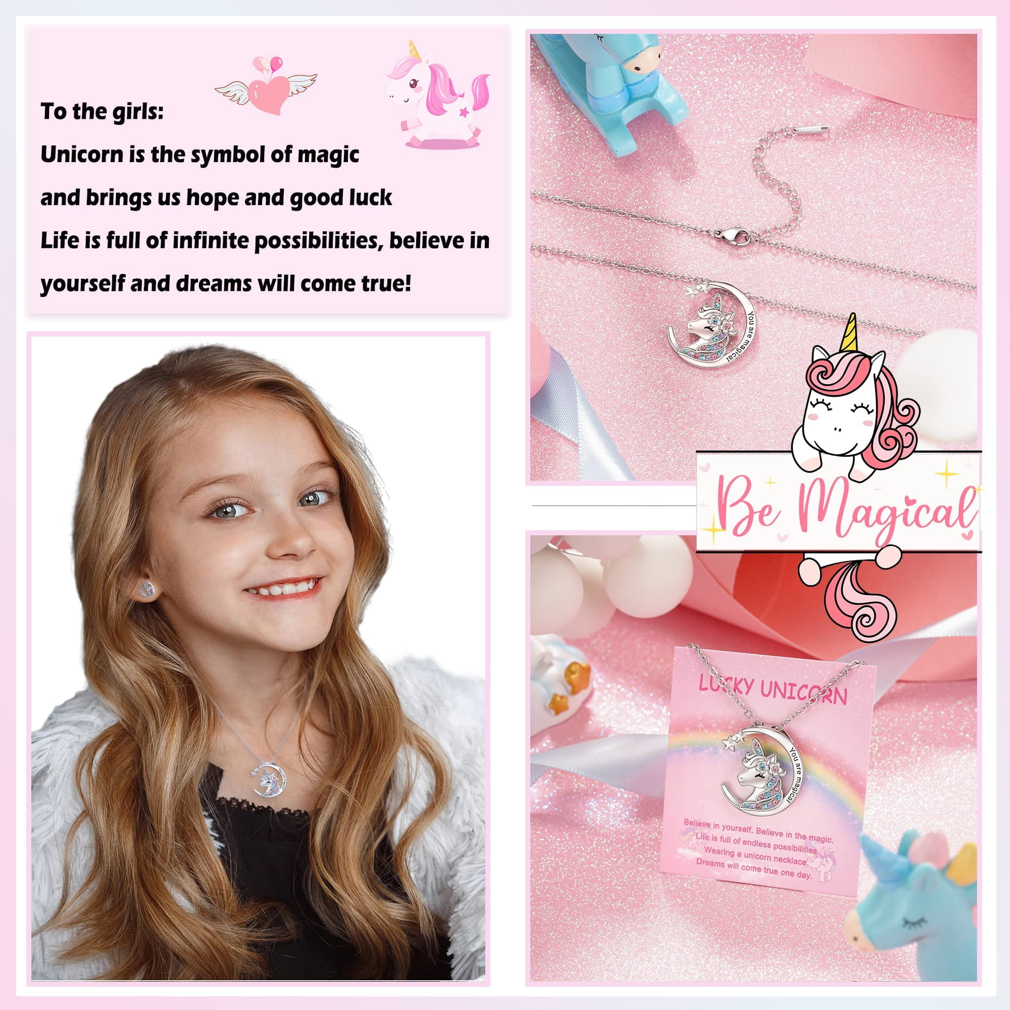 Mrsspring Unicorn Necklace Gifts for Girls Daughter, You Are Magical Letter Unicorn Necklace, Girls Jewelry Unicorn Necklace for Granddaughter Niece