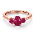 thumbnail image 3 of Gem Stone King 18K Rose Gold Plated Silver Red Ruby Engagement Ring for Women | 1.50 Cttw | Oval 7X5MM | Gemstone July Birthstone | Size 8, 3 of 6