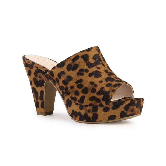 BLISSFUL STEP Chaussures pour Femmes Sandales à Plateforme Épaisse à Bout Ouvert à Talon Bloc Léopard 9