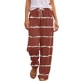 thumbnail image 4 of FUNUONY Flowy Wide Leg Palazzo Pants for Women - High Waist Casual Beach Lounge Stripe Pants Loose Dress Pants Stretchy Trousers Casual Loose Pants Comfy Work Pants Elastic Paper Bag Pants Wine Xl, 4 of 9