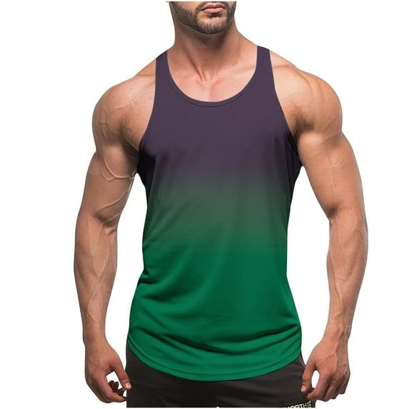 Jinhomg Men's Workout Stringer Tank Top Muscle Fit Y-Back Tank Shirts Trendy Gradient Color Sleeveless Bodybuilding Undershirts Gym Sportswear 2025 Saving Green L