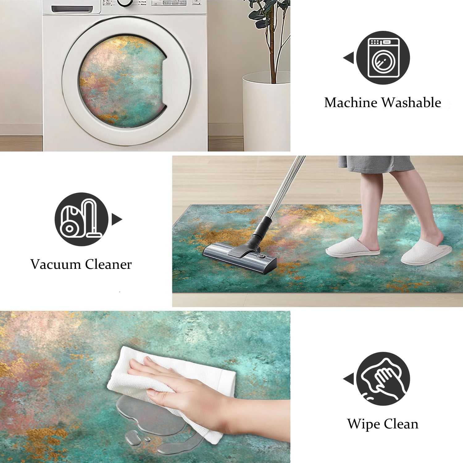 3 Piece Kitchen Rug Set, Non-Slip And Washable, Abstract Pattern Kitchen Hallway Rug, Soft And Comfortable, Suitable For Sinks, Floors, Entrances, Hallways and Bathrooms