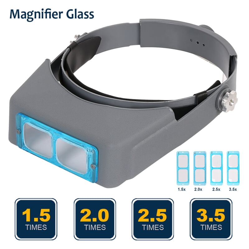 5 Lenses Headband Magnifier Magnifying Glass Loupe Hands Free with 2 Lights 