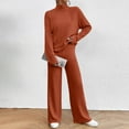 thumbnail image 2 of Lounge Sets for Women 2 Piece Outfit Set Long Sleeve Turtleneck Knit Pullover Sweater Top and Ribbed Wide Leg Pants Brown 2XL, 2 of 6