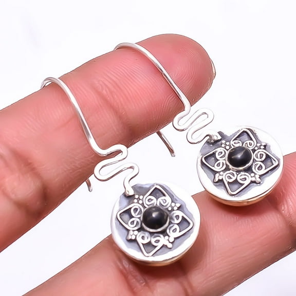 Copper Black Turquoise 925 Sterling Silver Two Tone Earring 1.56" E_9361_234_25, Beautiful Jewelry For Woman, New Year Sale, Valentin's Day Gift