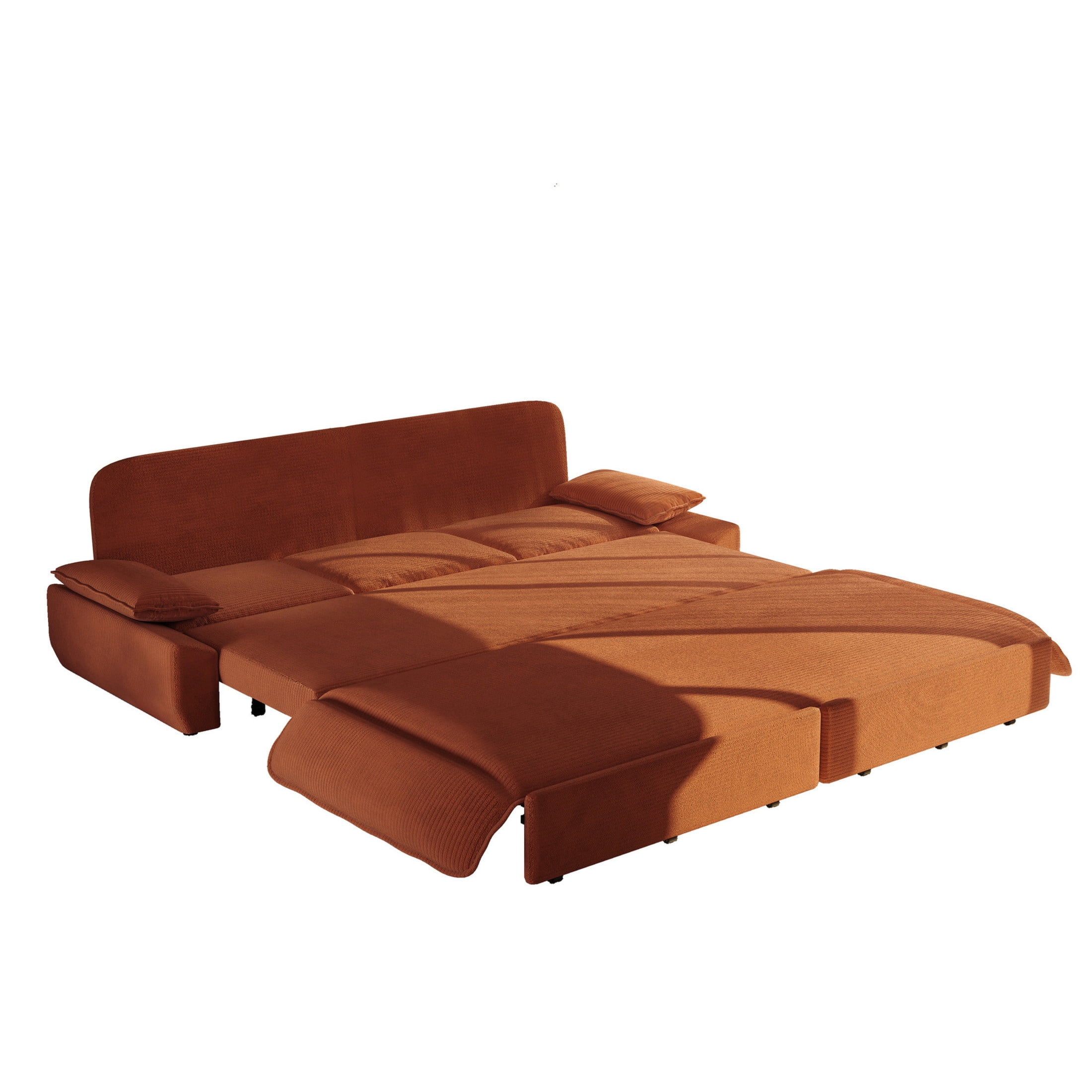 Noble House Genrix Corduroy Convertible Sleeper Sofa Bed, Multifunctional 3-in-1 Pull Out King Couch, Orange