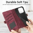 thumbnail image 6 of Dteck for Apple iPhone XR Anti-scratch Case, Shockproof Vintage Premium PU Leather Wallet Flip Cover with Card Slots Magnetic Closure Kickstand Handbag with Hand Strap, red, 6 of 8