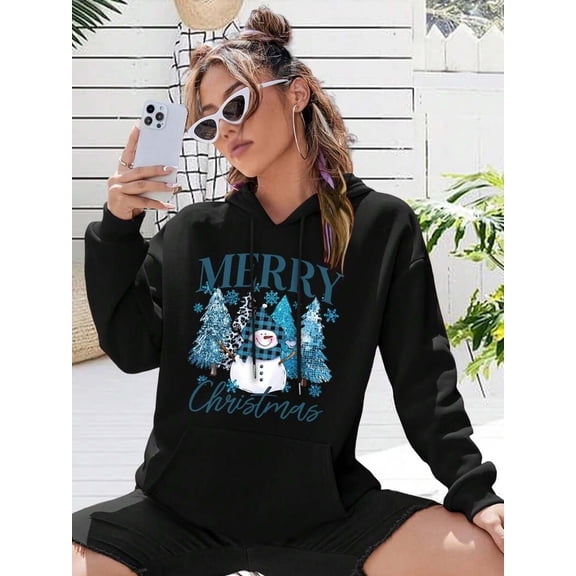 Merry Xmas Family Tree Snowman Winter Blue Christmas Big Size Women Hoodie Hoodie For Men Women