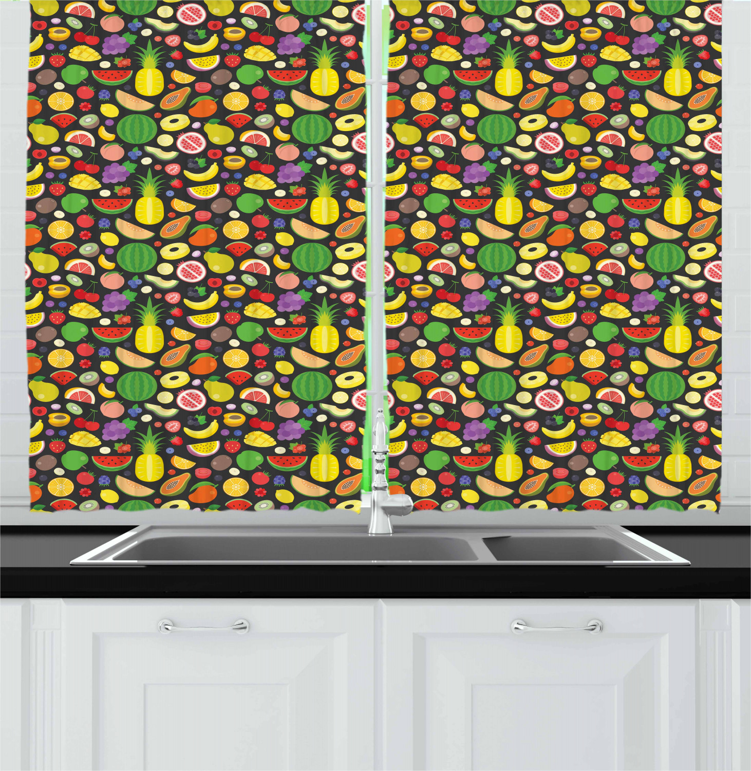 Fruit Curtains 2 Panels Set, Summer Watermelon Lemon Kiwi Apricot