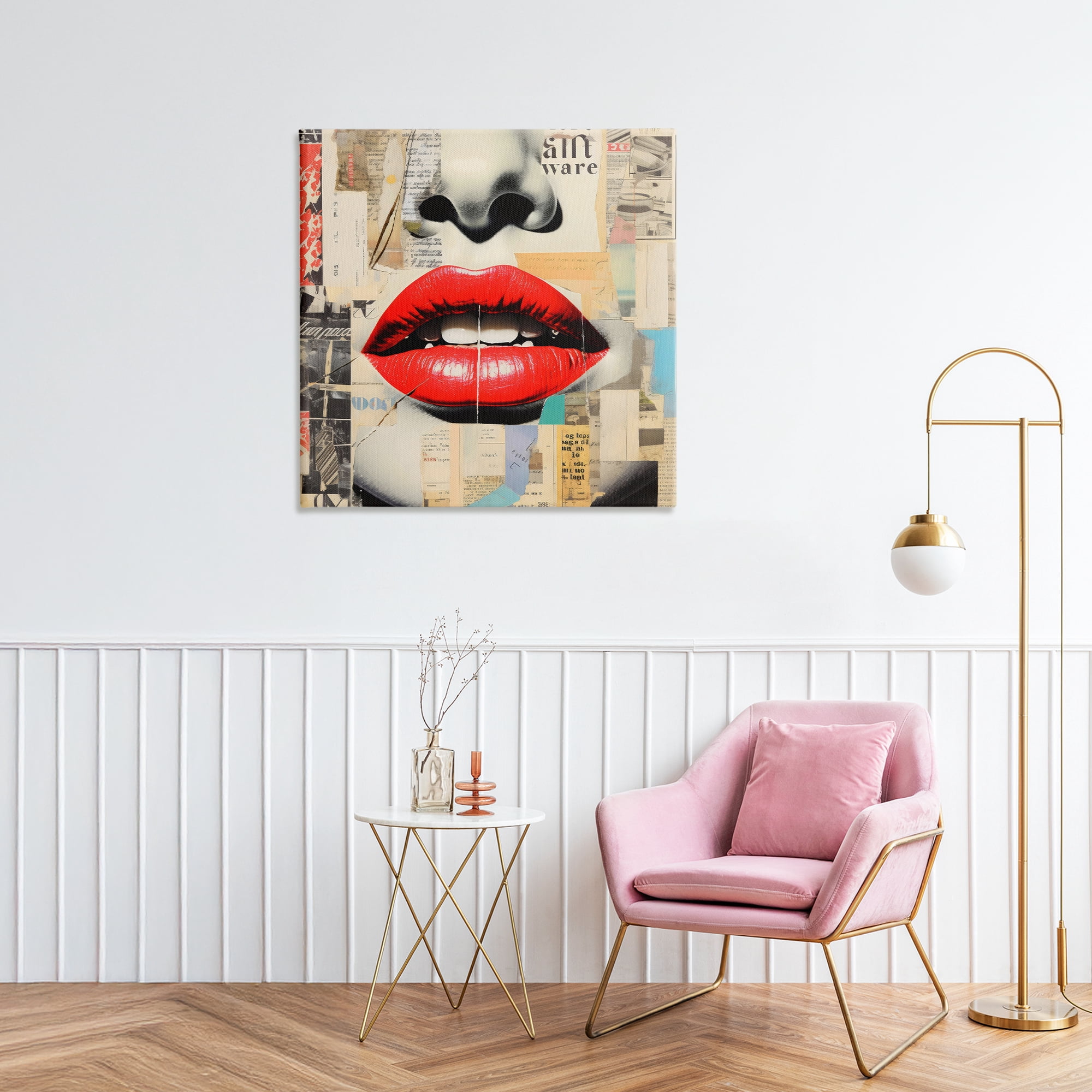 Stupell Industries Fashion Collage with Scarlet Lips Canvas Wall Art, design by Creative Studio