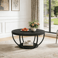 thumbnail image 2 of Fnova Table Basse avec Rangement à 2 Niveaux, Table Basse Ronde de 32 Pouces en Bois avec Pattes en Métal, Table Centrale de Style Rustique Moderne pour Salon, Noir Foncé, 2 of 16