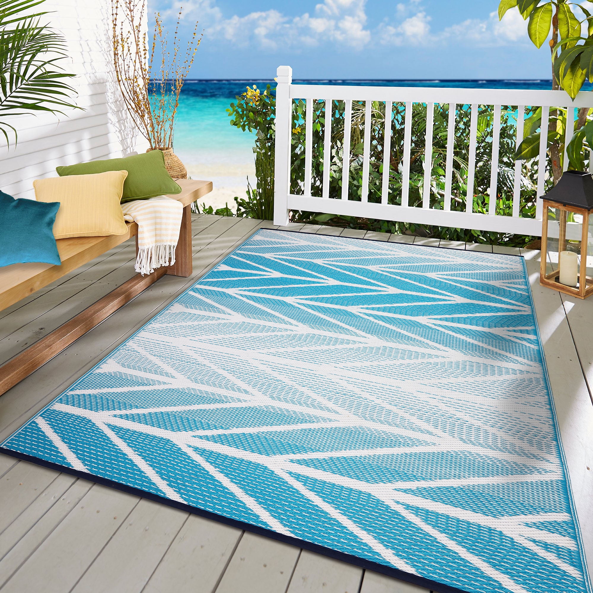 Lush Ambience 4 x 6 Aqua Waterproof Outdoor Rug For Patios, Backyards ...
