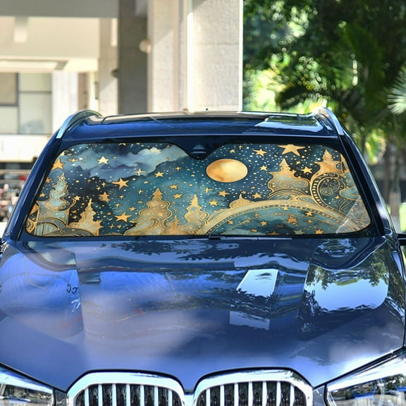Stars and Moon in Starry Sky Automotive Front Car Windshield Sun Shade Reflector Foldable for Front Fit for Cars Truck SUVs