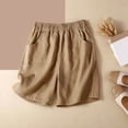 thumbnail image 3 of Shorts for Women Summer Casual Cotton Linen Lightweight Elastic Waist Wide Straight Leg Shorts with Pockets, 3 of 9