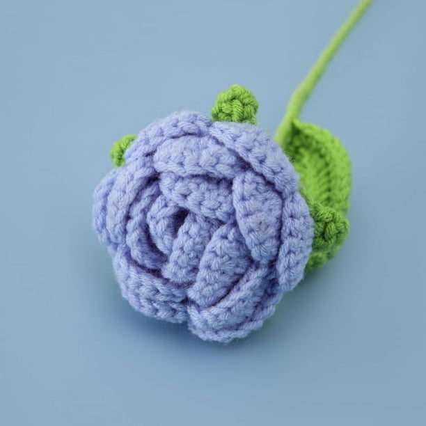 Xiao Hua 10 rosas artificiales de lana de ganchillo hechas a mano, rosas de tallo largo, centros de mesa para bodas, ramos de novia, arreglos florales, decoración de San Valentín, rosas falsas 04