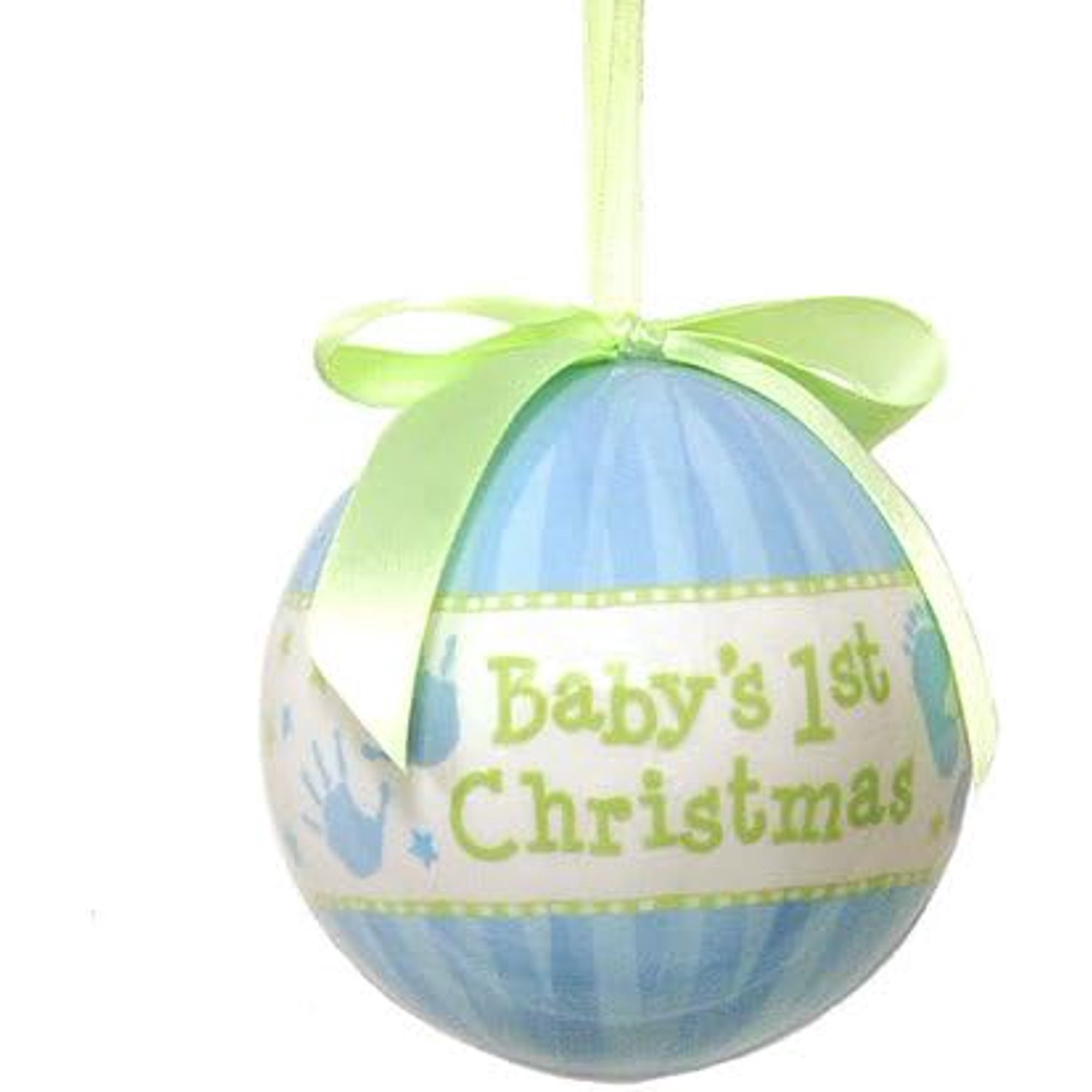 Burton & Burton Baby's 1st Christmas Ornament, Blue Stripe with Hand Prints NEW