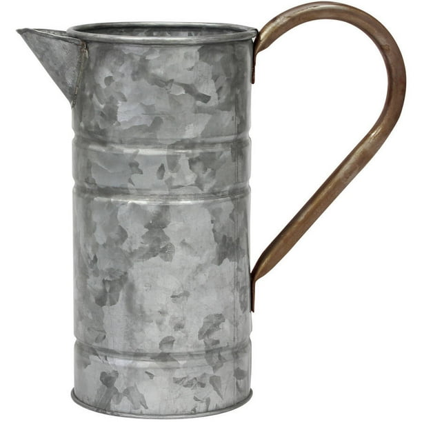Farmhouse Galvanized Metal Drinking Pitcher with Handle