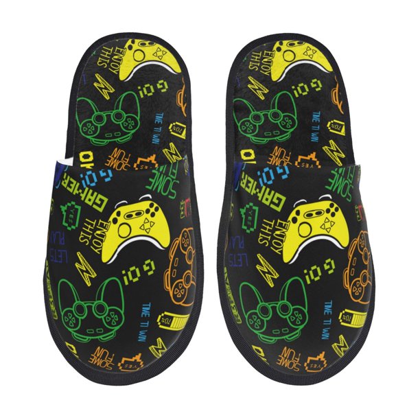 Balery Game Play Pantuflas de Casa de Felpa Silenciosas con Diseño Estampado, Zapatillas Cómodas Antideslizantes de Algodón para Interior-Large