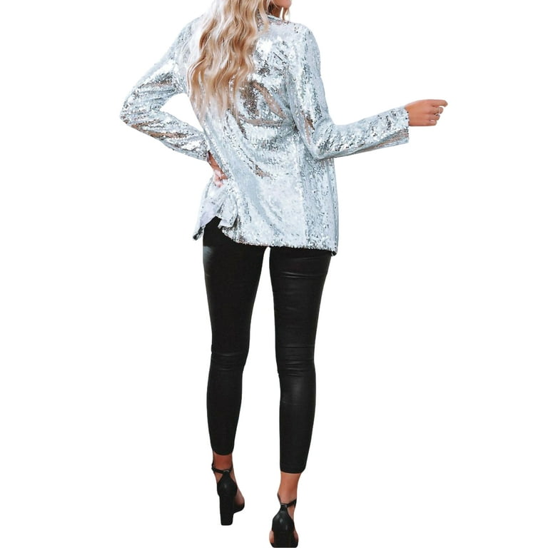  Women Sequins Blazer Sequin Jacket Casual Long Sleeve Glitter  Party Shiny Lapel Coat Rave Outerwear Coat (Silver, M) : Clothing, Shoes &  Jewelry