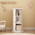 thumbnail image 2 of New 360° Rotating Kids Bookshelf with Chalkboard, 3-Tier Wood Floor Revolving Bookcase & Toy Storage Organizer, Picture Book Display Stand for Toddlers, Nursery & Playroom, White and Natural, 2 of 8