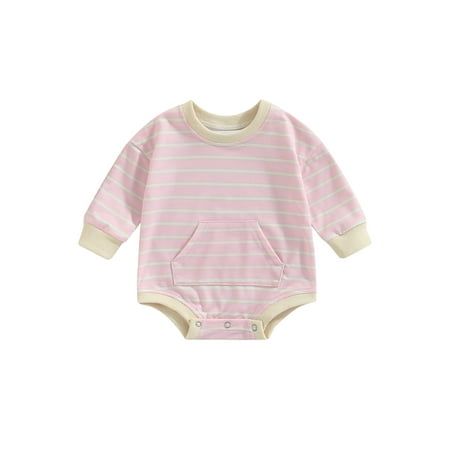 

jaweiw Baby Girls Boys Romper for Unisex Round Neck Long Sleeve Striped Patchwork Casual Party Street Spring Fall Short Bodysuit Size 0 6 12 18 24 M