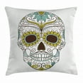 thumbnail image 1 of Sugar Skull Decor Throw Pillow Cushion Cover, Folk Calavera Elements Floral Day of the Dead Theme Figure, Decorative Square Accent Pillow Case, 18 X 18 Inches, Apple Green Brown Seafoam, by Ambesonne, 1 of 2