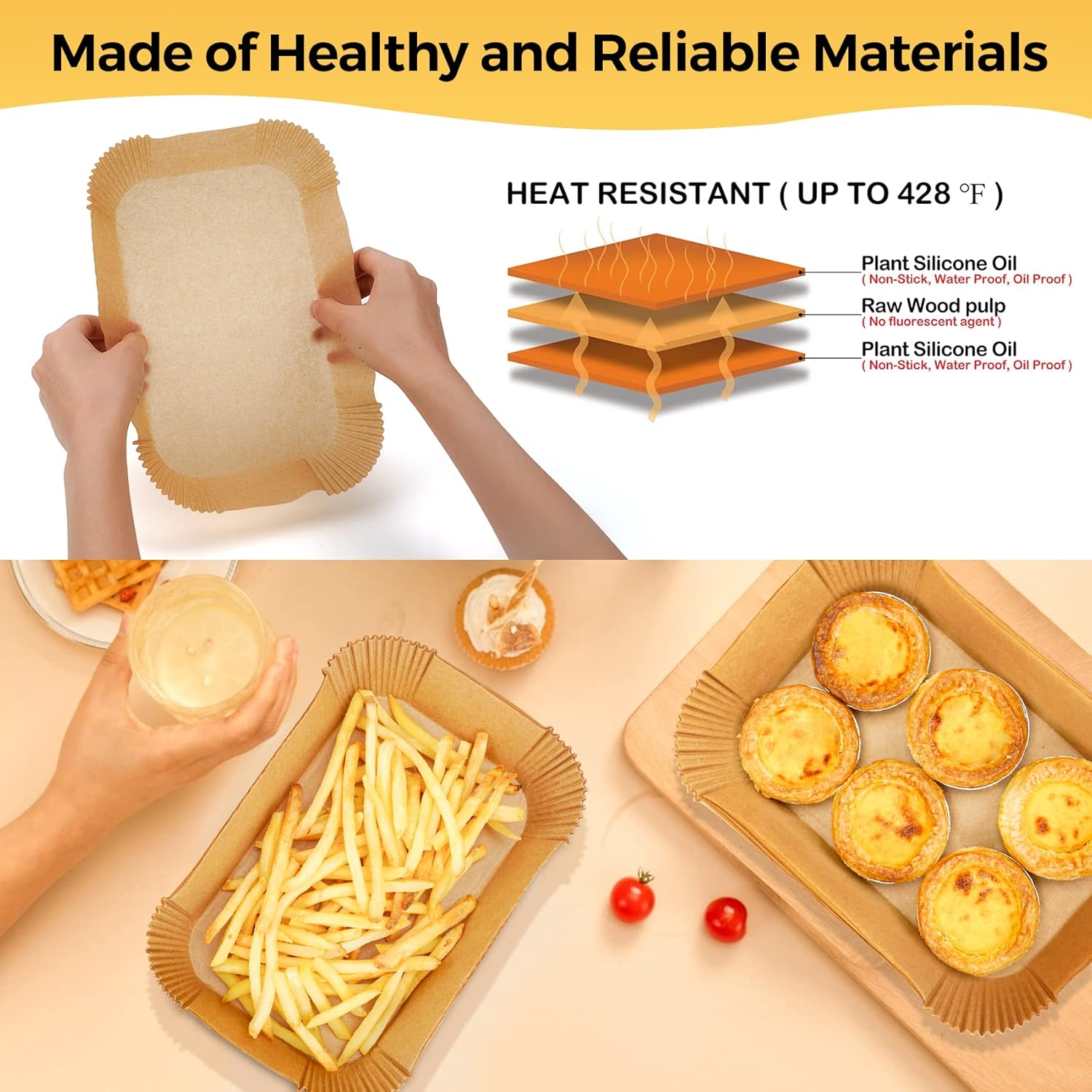 Air Fryer Disposable Parchment Liners, 100 PCS Food-Grade Baking Paper, 9×6 Inch, Compatible with Ninja DZ201, Air Fryer Accessories, Natural