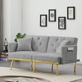 thumbnail image 2 of Convertible Futon Sofa Bed, 59 Inch Velvet Upholstered Accent Sofa with Adjustable Backrest and Metal Legs, Modern Lovseat Folding Sofa Bed with Square Armrest for Living Room Office, Gray, 2 of 7