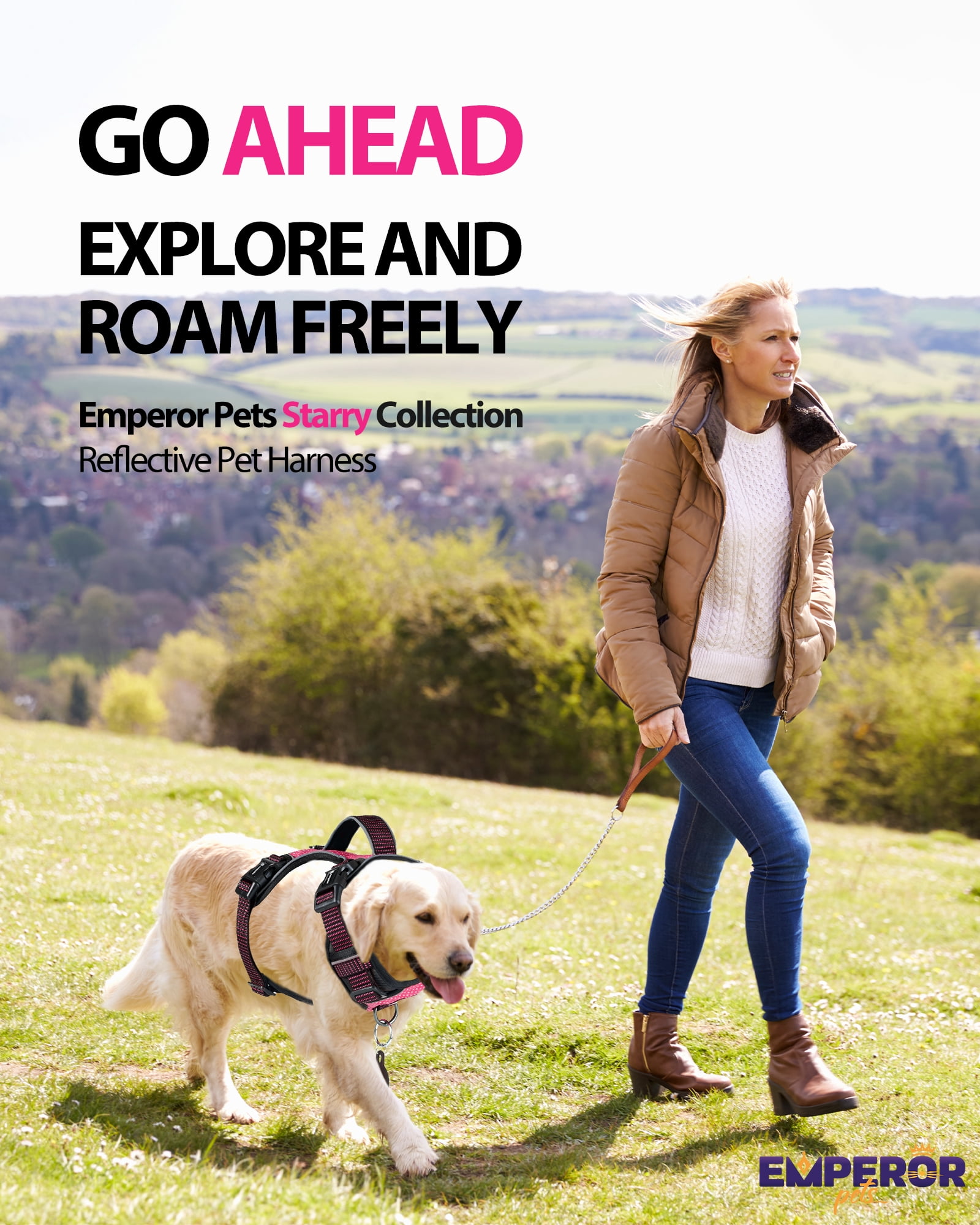 Emperor Pets Pink Reflective Dog Harness Small Sized Dog - No Pull Dog Harness with 2 Leash Clips, Premium Oxford Soft Padded Puppy Harness, Small Dog Harness (S, Pink)