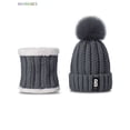 thumbnail image 3 of BadPiggies 2-Pieces Winter Knitted Beanie Hat Scarf Set Thick Warm Velvet Lining Skull Ski Cap with Pompom for Men Women, Gray, 3 of 5