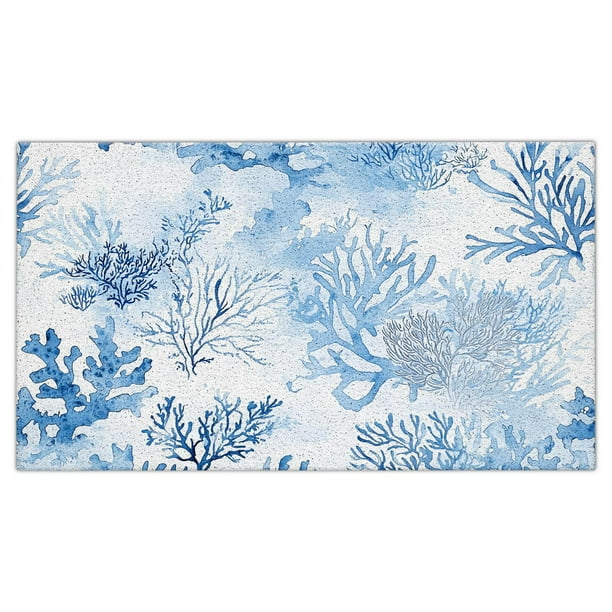 Felpudo Jvpke Coastal Blue Coral, 43 x 76 cm, para interiores y exteriores