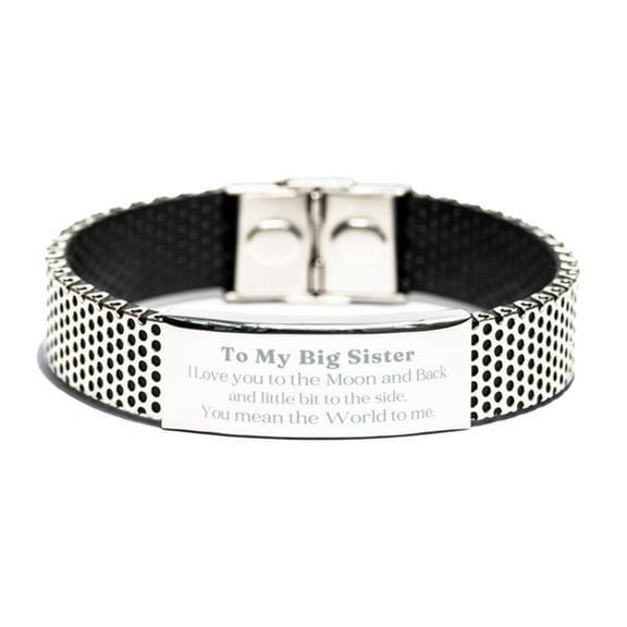 Big Sister Engraved Stainless Steel Bracelet - To My Amazing Big Sister, Birthday Gift for Her, Unique and Inspirational Sister Jewelry, Christmas and Graduation Present, Confidence and Love